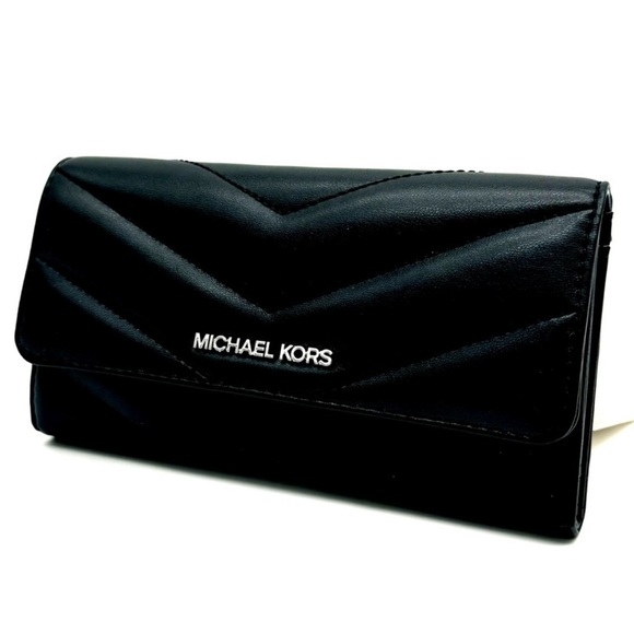 Michael Kors Handbags - Michael Kors Large Quilted Trifold Wallet Black/Silver
